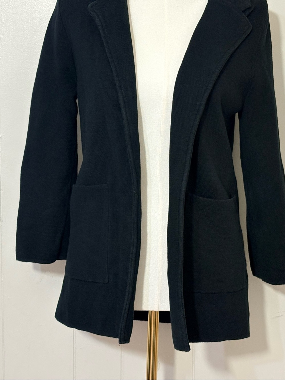 Quince 100% Organic Cotton Knit Blazer Black Size S Open Front - Picture 4 of 11